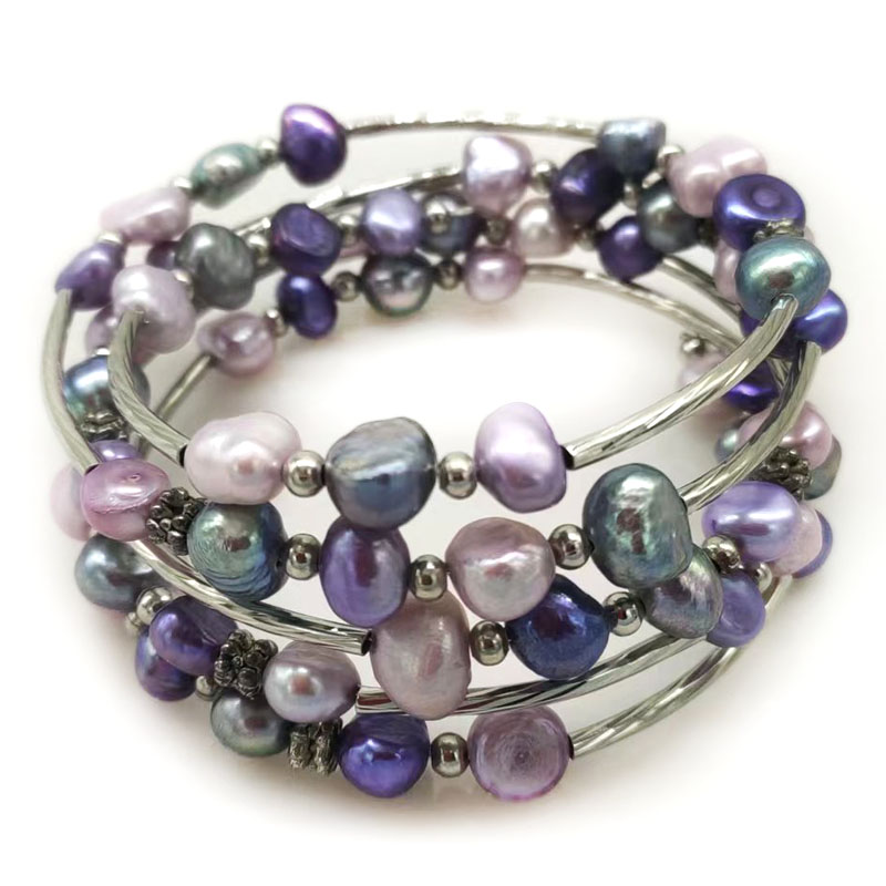 Memory Wire Bracelet - Bracciale di Perle Barocche Naturali con